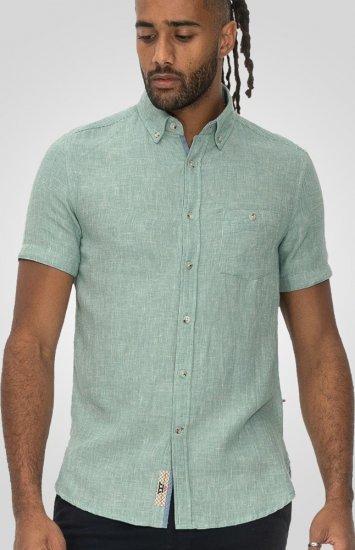 D555 Falmouth 2 Linen Mix Short Sleeve Shirt With Button Down Mint - Cămăși - Cămăși Bărbați Mărimi Mari