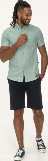 D555 Falmouth 2 Linen Mix Short Sleeve Shirt With Button Down Mint - Cămăși - Cămăși Bărbați Mărimi Mari