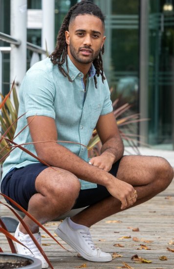 D555 Falmouth 2 Linen Mix Short Sleeve Shirt With Button Down Mint - Cămăși - Cămăși Bărbați Mărimi Mari