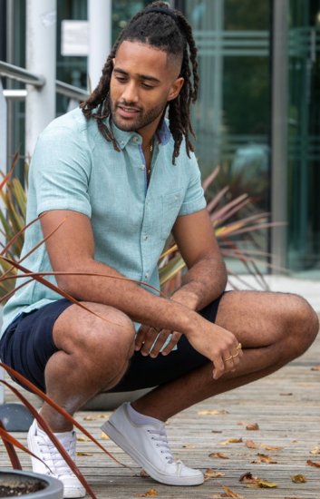 D555 Falmouth 2 Linen Mix Short Sleeve Shirt With Button Down Mint - Cămăși - Cămăși Bărbați Mărimi Mari