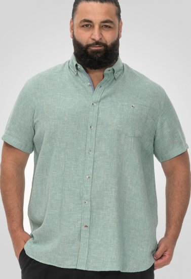 D555 Falmouth 2 Linen Mix Short Sleeve Shirt With Button Down Mint - Cămăși - Cămăși Bărbați Mărimi Mari