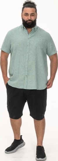D555 Falmouth 2 Linen Mix Short Sleeve Shirt With Button Down Mint - Cămăși - Cămăși Bărbați Mărimi Mari