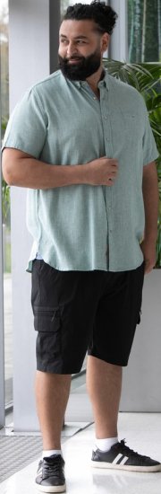 D555 Falmouth 2 Linen Mix Short Sleeve Shirt With Button Down Mint - Cămăși - Cămăși Bărbați Mărimi Mari
