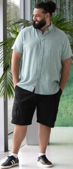D555 Falmouth 2 Linen Mix Short Sleeve Shirt With Button Down Mint - Cămăși - Cămăși Bărbați Mărimi Mari