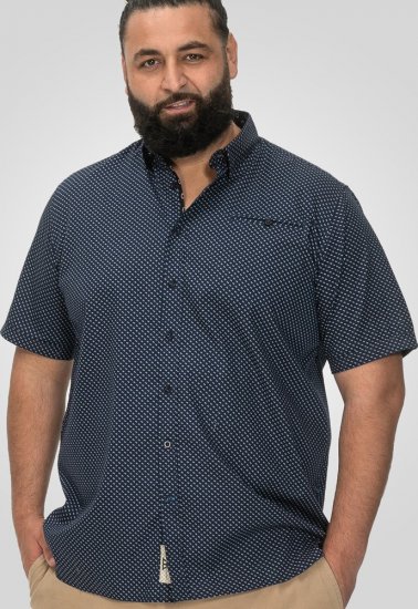 D555 Norwich Short Sleeve Micro AOP Shirt With Hidden Button Down Navy - Cămăși - Cămăși Bărbați Mărimi Mari