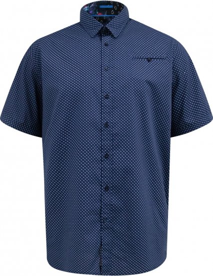 D555 Norwich Short Sleeve Micro AOP Shirt With Hidden Button Down Navy - Cămăși - Cămăși Bărbați Mărimi Mari
