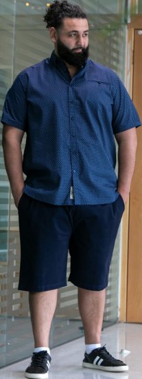 D555 Norwich Short Sleeve Micro AOP Shirt With Hidden Button Down Navy - Cămăși - Cămăși Bărbați Mărimi Mari