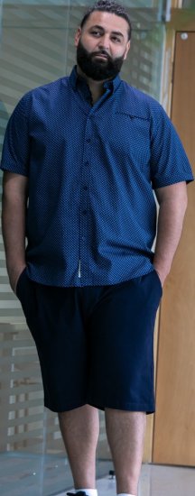 D555 Norwich Short Sleeve Micro AOP Shirt With Hidden Button Down Navy - Cămăși - Cămăși Bărbați Mărimi Mari