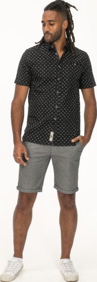 D555 Matlock Short Sleeve AOP Shirt With Hidden Button Down Black - Cămăși - Cămăși Bărbați Mărimi Mari