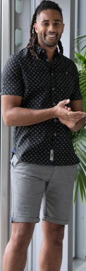D555 Matlock Short Sleeve AOP Shirt With Hidden Button Down Black - Cămăși - Cămăși Bărbați Mărimi Mari