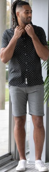 D555 Matlock Short Sleeve AOP Shirt With Hidden Button Down Black - Cămăși - Cămăși Bărbați Mărimi Mari