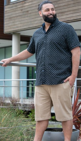 D555 Matlock Short Sleeve AOP Shirt With Hidden Button Down Black - Cămăși - Cămăși Bărbați Mărimi Mari