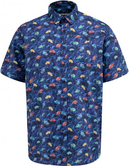D555 Hartlepool Short Sleeve Vintage Car AOP Stretch Shirt Blue - Cămăși - Cămăși Bărbați Mărimi Mari