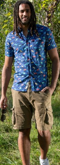 D555 Hartlepool Short Sleeve Vintage Car AOP Stretch Shirt Blue - Cămăși - Cămăși Bărbați Mărimi Mari