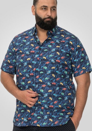 D555 Hartlepool Short Sleeve Vintage Car AOP Stretch Shirt Blue - Cămăși - Cămăși Bărbați Mărimi Mari