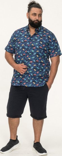 D555 Hartlepool Short Sleeve Vintage Car AOP Stretch Shirt Blue - Cămăși - Cămăși Bărbați Mărimi Mari