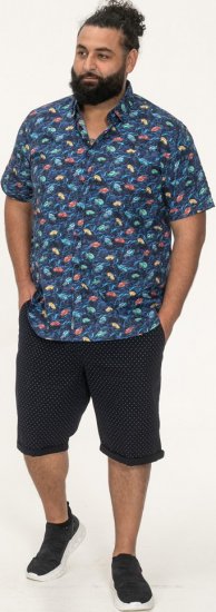 D555 Hartlepool Short Sleeve Vintage Car AOP Stretch Shirt Blue - Cămăși - Cămăși Bărbați Mărimi Mari