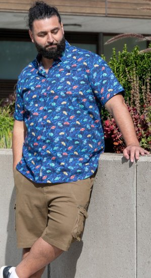 D555 Hartlepool Short Sleeve Vintage Car AOP Stretch Shirt Blue - Cămăși - Cămăși Bărbați Mărimi Mari