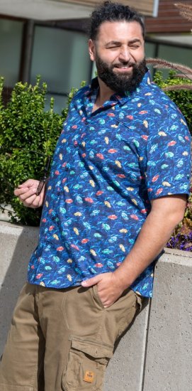 D555 Hartlepool Short Sleeve Vintage Car AOP Stretch Shirt Blue - Cămăși - Cămăși Bărbați Mărimi Mari