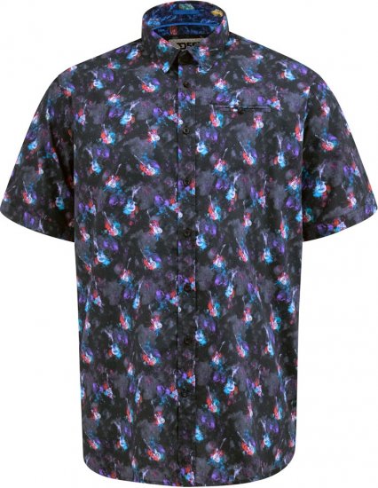 D555 Farnborough Short Sleeve Guitar AOP Shirt With Hidden Button Down Black - Cămăși - Cămăși Bărbați Mărimi Mari