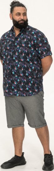 D555 Farnborough Short Sleeve Guitar AOP Shirt With Hidden Button Down Black - Cămăși - Cămăși Bărbați Mărimi Mari