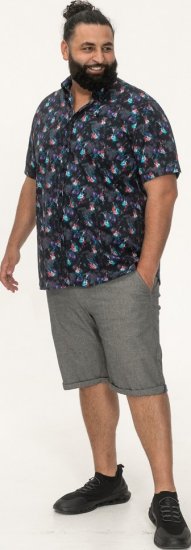 D555 Farnborough Short Sleeve Guitar AOP Shirt With Hidden Button Down Black - Cămăși - Cămăși Bărbați Mărimi Mari