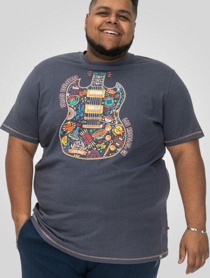 D555 Stockport Multi Coloured Guitar Printed T-Shirt Denim - Tricouri - Tricouri Bărbați Mărimi Mari
