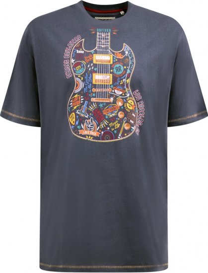 D555 Stockport Multi Coloured Guitar Printed T-Shirt Denim - Tricouri - Tricouri Bărbați Mărimi Mari