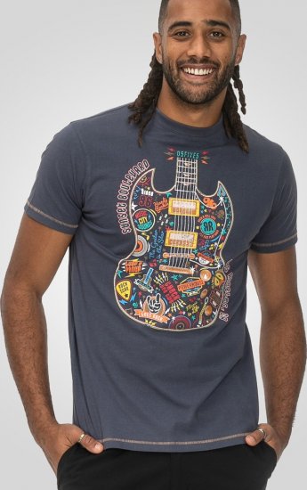 D555 Stockport Multi Coloured Guitar Printed T-Shirt Denim - Tricouri - Tricouri Bărbați Mărimi Mari