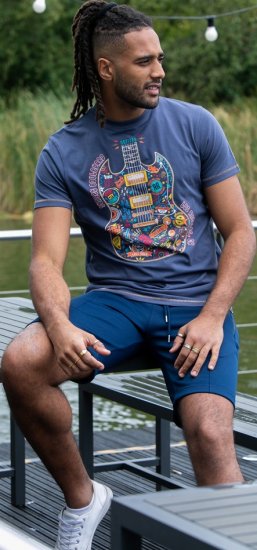 D555 Stockport Multi Coloured Guitar Printed T-Shirt Denim - Tricouri - Tricouri Bărbați Mărimi Mari