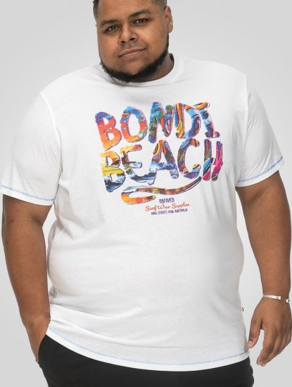 D555 SYDNEY Multi Coloured Bondi Beach Printed T-Shirt White - Tricouri - Tricouri Bărbați Mărimi Mari