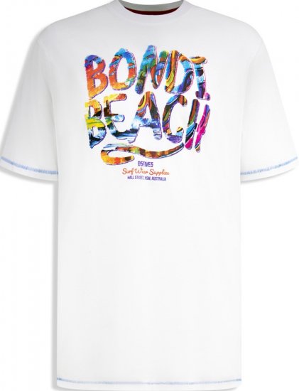 D555 SYDNEY Multi Coloured Bondi Beach Printed T-Shirt White - Tricouri - Tricouri Bărbați Mărimi Mari
