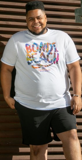 D555 SYDNEY Multi Coloured Bondi Beach Printed T-Shirt White - Tricouri - Tricouri Bărbați Mărimi Mari