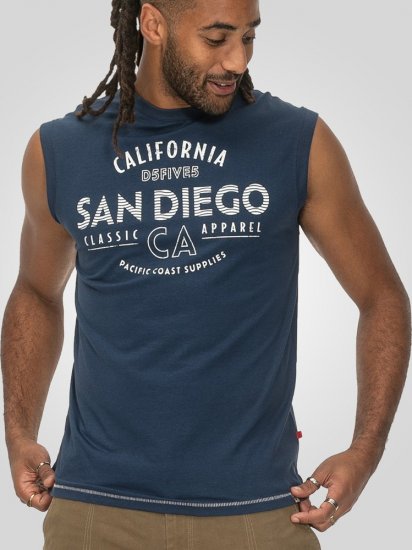 D555 Havant San Diego Printed Sleeveless T-Shirt French Navy - Tricouri - Tricouri Bărbați Mărimi Mari