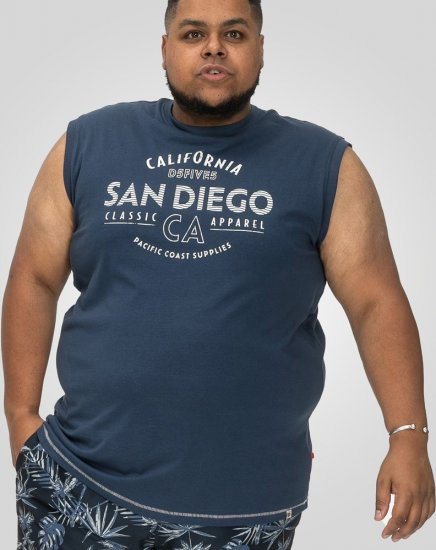 D555 Havant San Diego Printed Sleeveless T-Shirt French Navy - Tricouri - Tricouri Bărbați Mărimi Mari