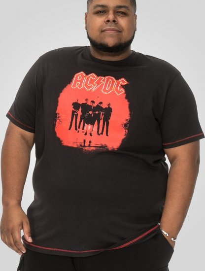 D555 Uxbridge Official ACDC Band Printed Crew Neck T-Shirt Washed Black - Tricouri - Tricouri Bărbați Mărimi Mari