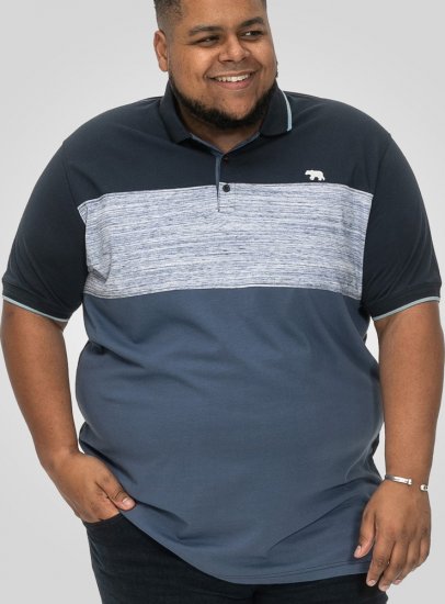 D555 Leeds Cut And Sew Polo With Jacquard Collar And Cuffs Navy - Tricouri polo - Tricouri Polo Bărbați Mărimi Mari