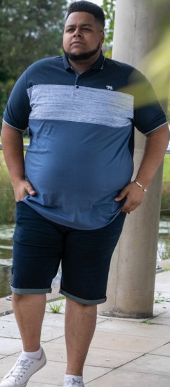 D555 Leeds Cut And Sew Polo With Jacquard Collar And Cuffs Navy - Tricouri polo - Tricouri Polo Bărbați Mărimi Mari