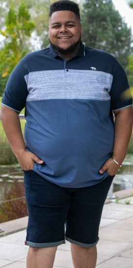 D555 Leeds Cut And Sew Polo With Jacquard Collar And Cuffs Navy - Tricouri polo - Tricouri Polo Bărbați Mărimi Mari