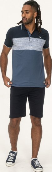 D555 Leeds Cut And Sew Polo With Jacquard Collar And Cuffs Navy - Tricouri polo - Tricouri Polo Bărbați Mărimi Mari