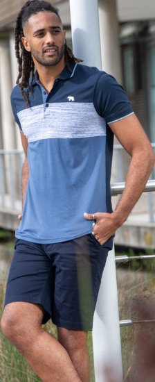 D555 Leeds Cut And Sew Polo With Jacquard Collar And Cuffs Navy - Tricouri polo - Tricouri Polo Bărbați Mărimi Mari