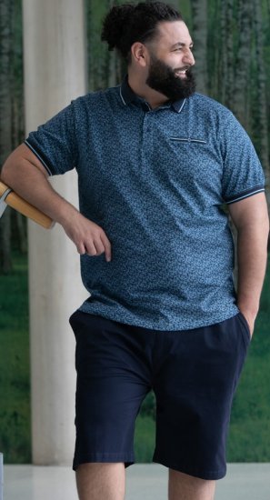 D555 Woolwich AOP Polo Shirt With Ribbed Collar Blue - Tricouri polo - Tricouri Polo Bărbați Mărimi Mari