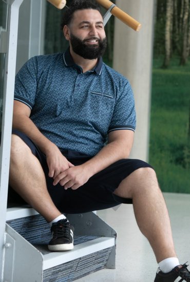 D555 Woolwich AOP Polo Shirt With Ribbed Collar Blue - Tricouri polo - Tricouri Polo Bărbați Mărimi Mari