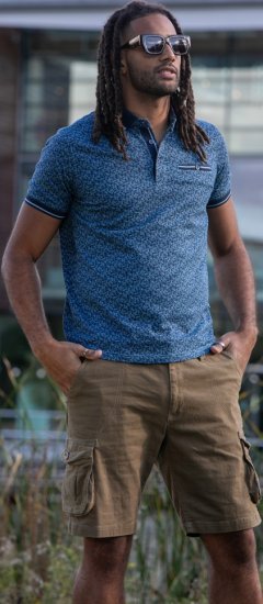 D555 Woolwich AOP Polo Shirt With Ribbed Collar Blue - Tricouri polo - Tricouri Polo Bărbați Mărimi Mari