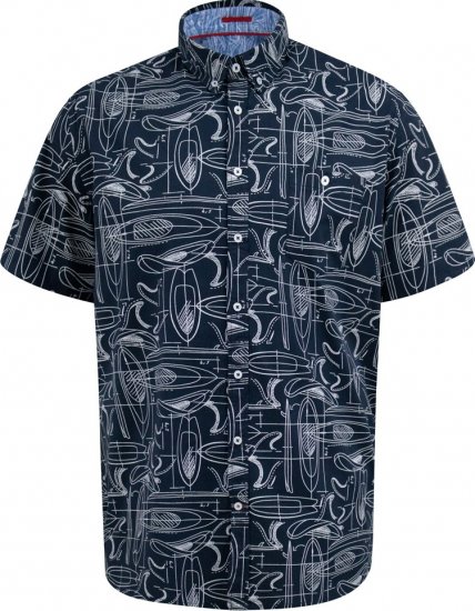 D555 Worthing Surf AOP Short Sleeve Button Down Collar Shirt Navy - Cămăși - Cămăși Bărbați Mărimi Mari