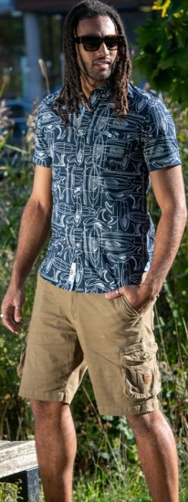 D555 Worthing Surf AOP Short Sleeve Button Down Collar Shirt Navy - Cămăși - Cămăși Bărbați Mărimi Mari