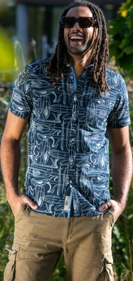 D555 Worthing Surf AOP Short Sleeve Button Down Collar Shirt Navy - Cămăși - Cămăși Bărbați Mărimi Mari