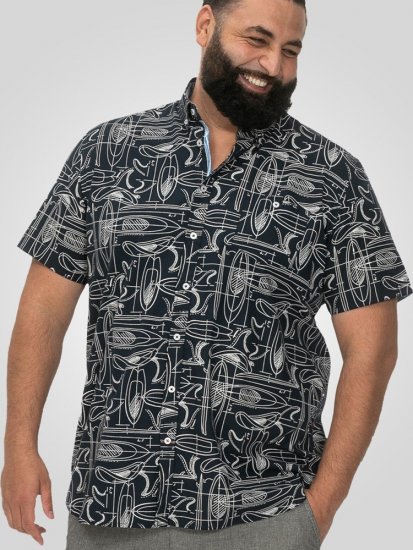 D555 Worthing Surf AOP Short Sleeve Button Down Collar Shirt Navy - Cămăși - Cămăși Bărbați Mărimi Mari