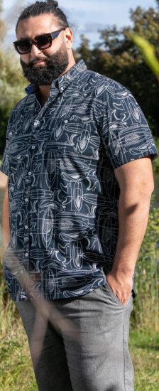 D555 Worthing Surf AOP Short Sleeve Button Down Collar Shirt Navy - Cămăși - Cămăși Bărbați Mărimi Mari