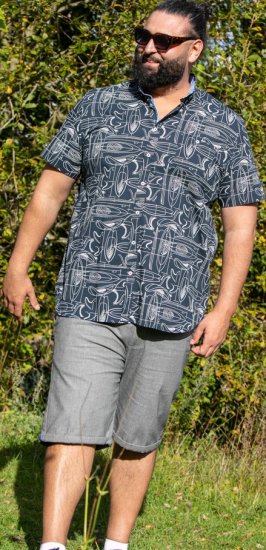 D555 Worthing Surf AOP Short Sleeve Button Down Collar Shirt Navy - Cămăși - Cămăși Bărbați Mărimi Mari